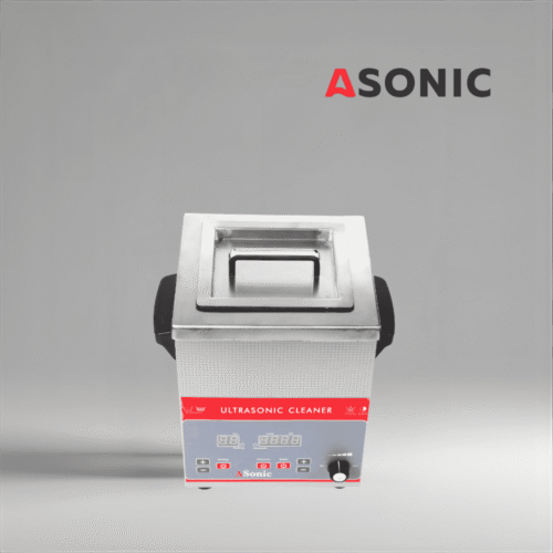 ASONIC 3L pulitore industriale a ultrasuoni con coperchio chiuso in acciaio inox per una pulizia precisa.