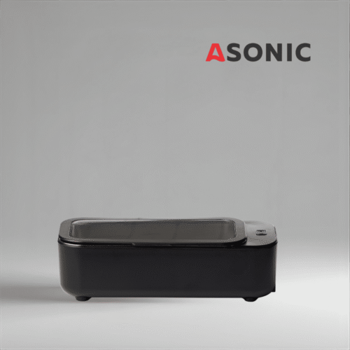 ASONIC HOME-450black pulitore a ultrasuoni, design nero compatto per la pulizia di gioielli, occhiali e piccoli oggetti.