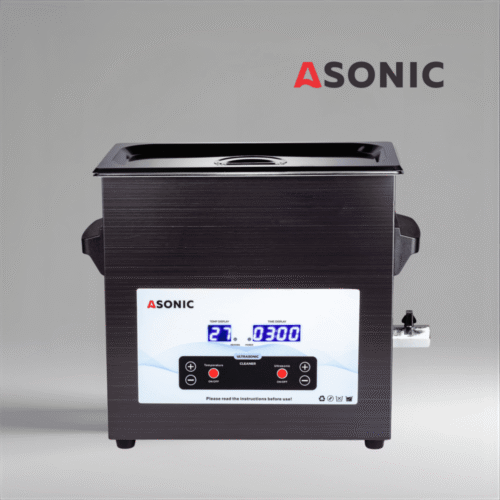 ASONIC MED 7L pulitore a ultrasuoni nero con coperchio chiuso, progettato per applicazioni dentali e mediche