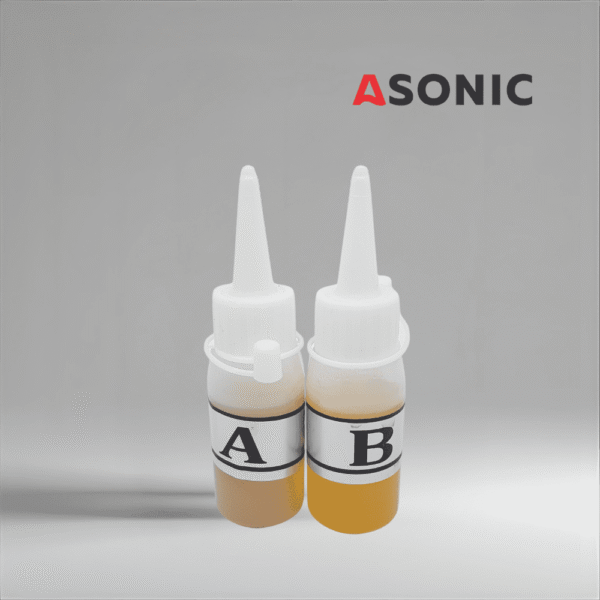 ASONIC Glue-AB, adesivo bicomponente per fissare saldamente i trasduttori a ultrasuoni alle vasche di pulizia.