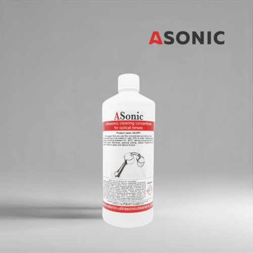 ASONIC AS-OPT-1 soluzione di pulizia ottica a ultrasuoni, flacone da 1L per la pulizia sicura di lenti, occhiali e dispositivi ottici.