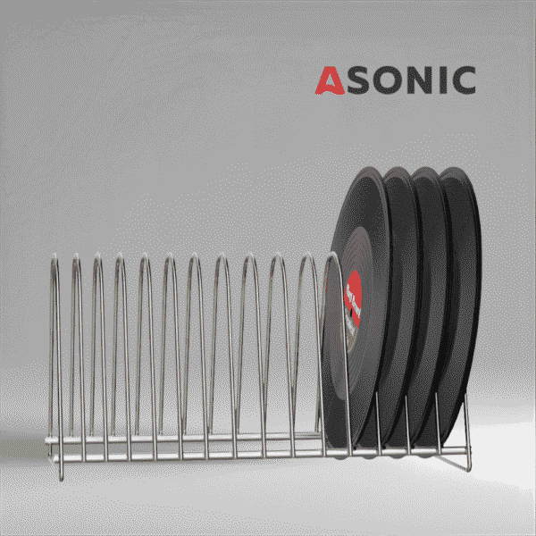 Supporto per l'asciugatura dei dischi in vinile ASONIC per 15 LP, accessorio professionale per asciugare le collezioni più grandi dopo la pulizia a ultrasuoni.